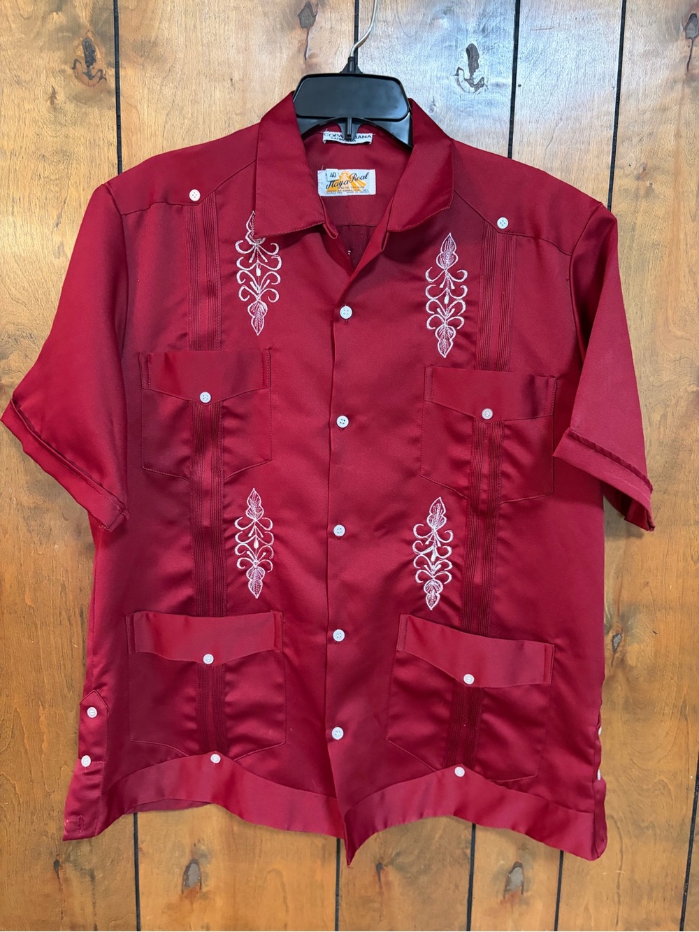 Men's Maroon Embroidered Cuban Shirt